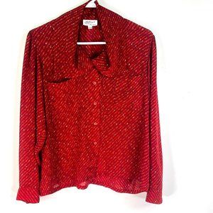 Vintage Shirt Strings Metallic Pocket  Button Up Blouse Women's Size 11/12 Red